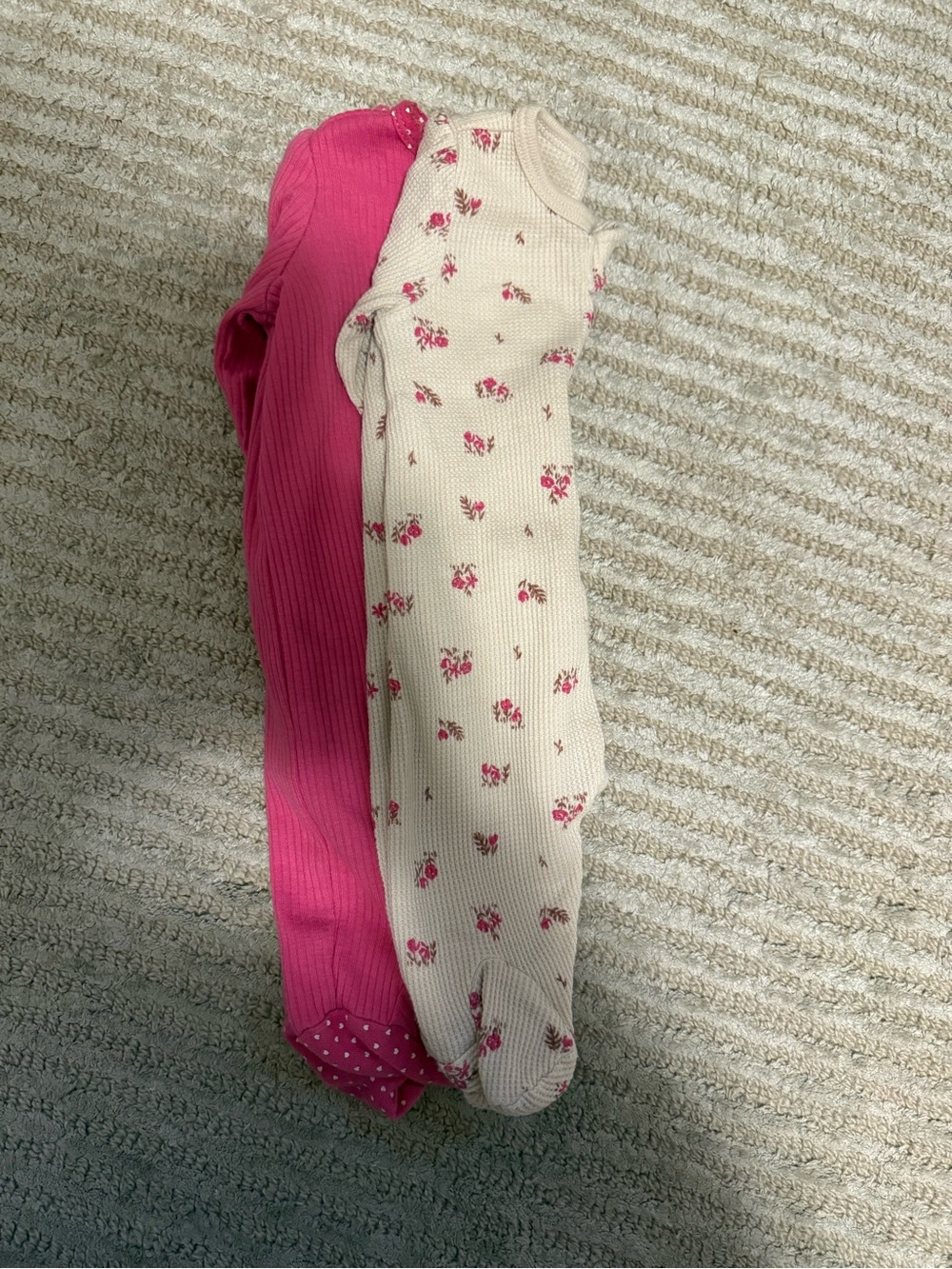 Carter's Pink and Cream Floral Ribbed Footie One-Pieces